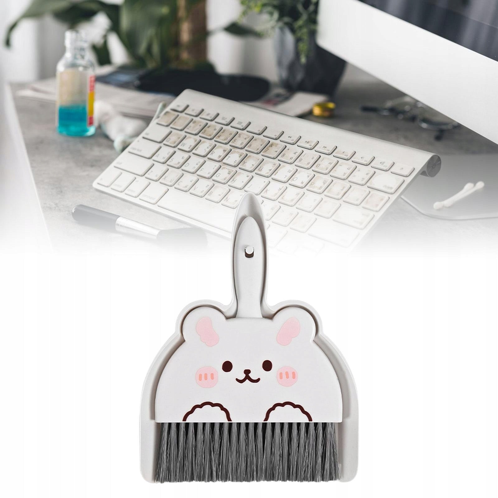 Mini Dustpan and Brush Set Compact Cleaning Set Portable Small white bunny