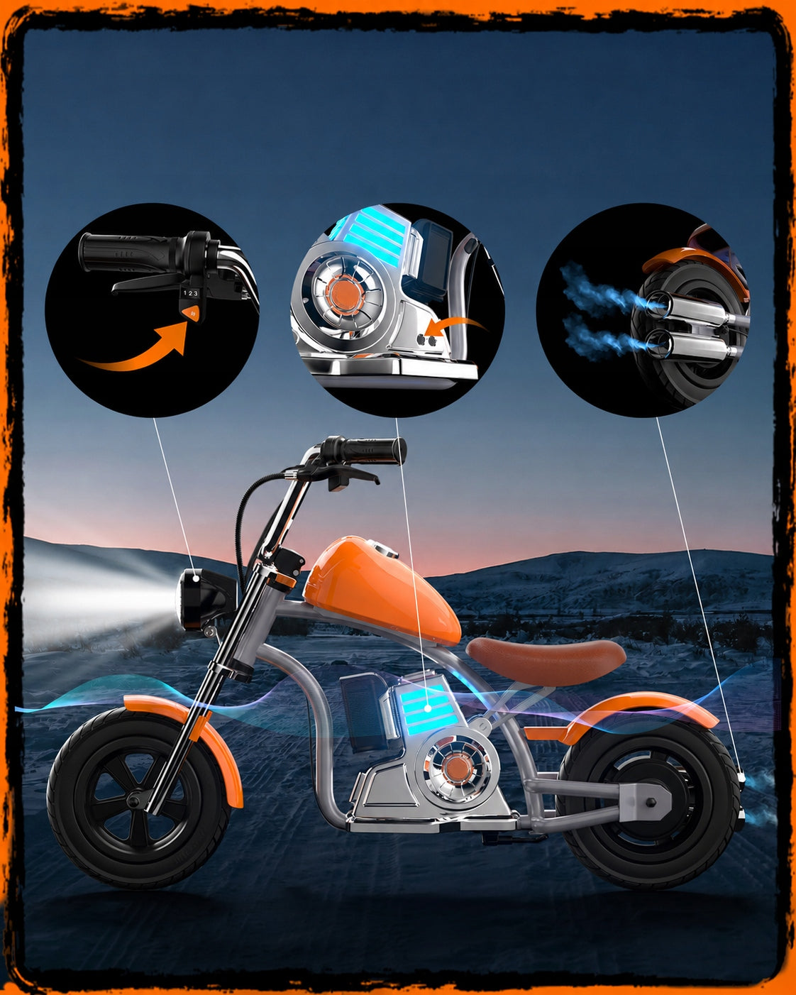 Mini Electric Motorcycle for Kid 320W 18V 5.2Ah 25km/h 15KM 12" 45KG Age 3+ Packaging status original