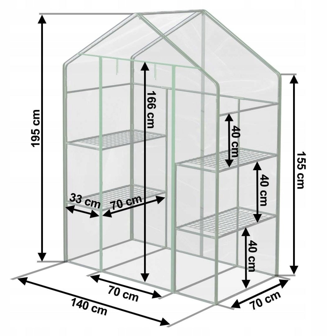 Mini Garden and Balcony Greenhouse 195x140x70 cm with 2 PVC Shelves Length 1.4 m