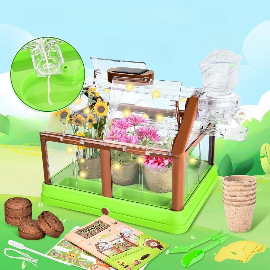 Mini Greenhouse DIY Plant Growing Kit Kids Educational Garden Flowers Length 37 cm