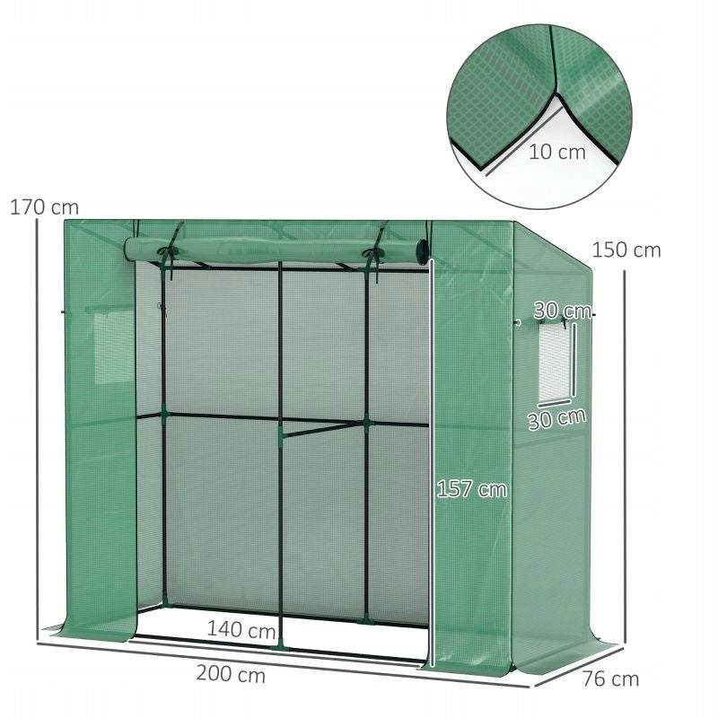 Mini Greenhouse with Rolling Doors and UV Mesh Windows Width 76 m