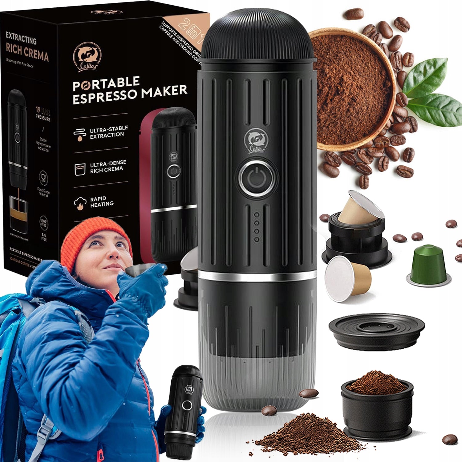 Mini Ground Coffee Maker and Capsules Wireless Travel Camping EAN (GTIN) 5903933562865