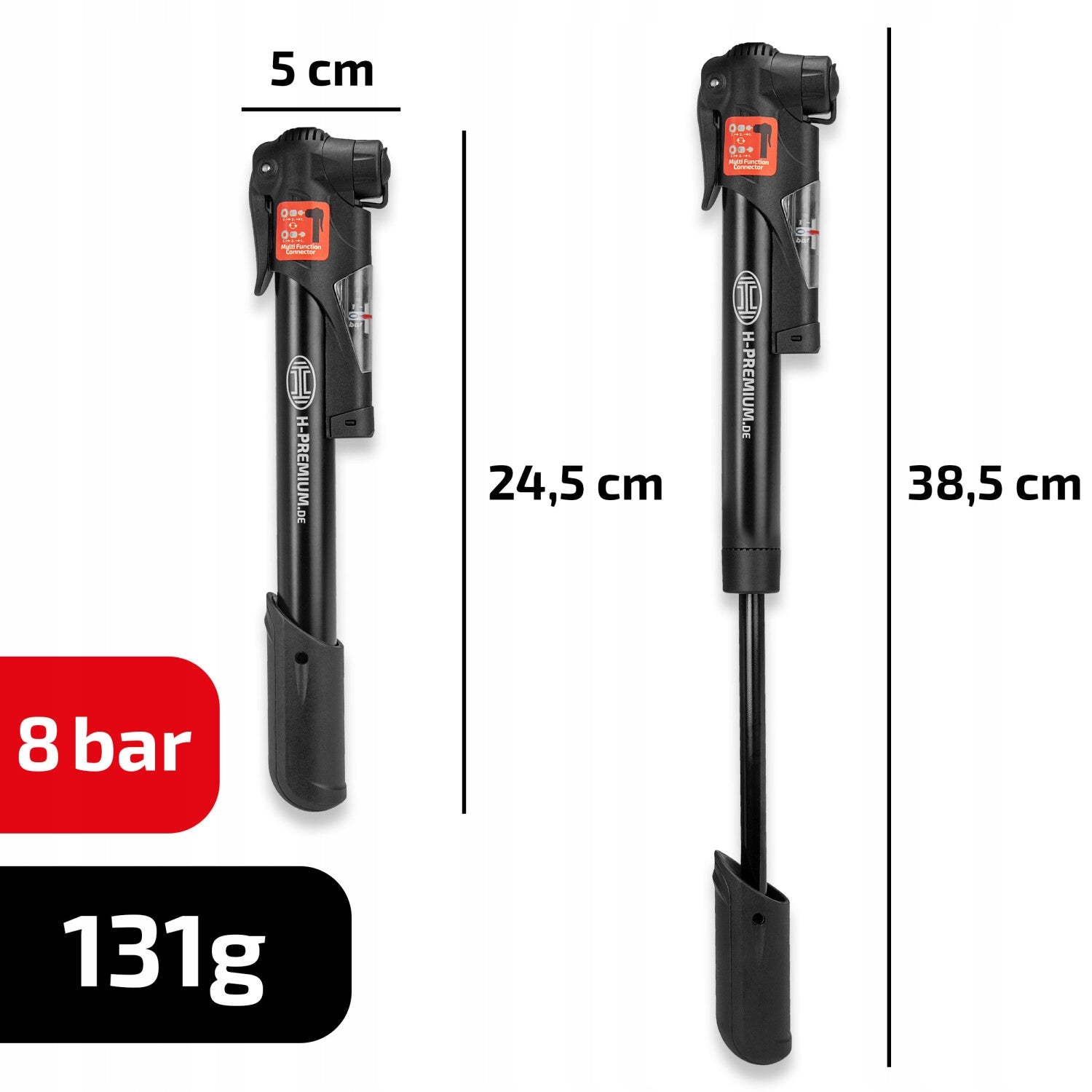 Mini Handheld Bicycle Pump with Pressure Gauge and AV,SV,DV Frame Holder Brand Heyner