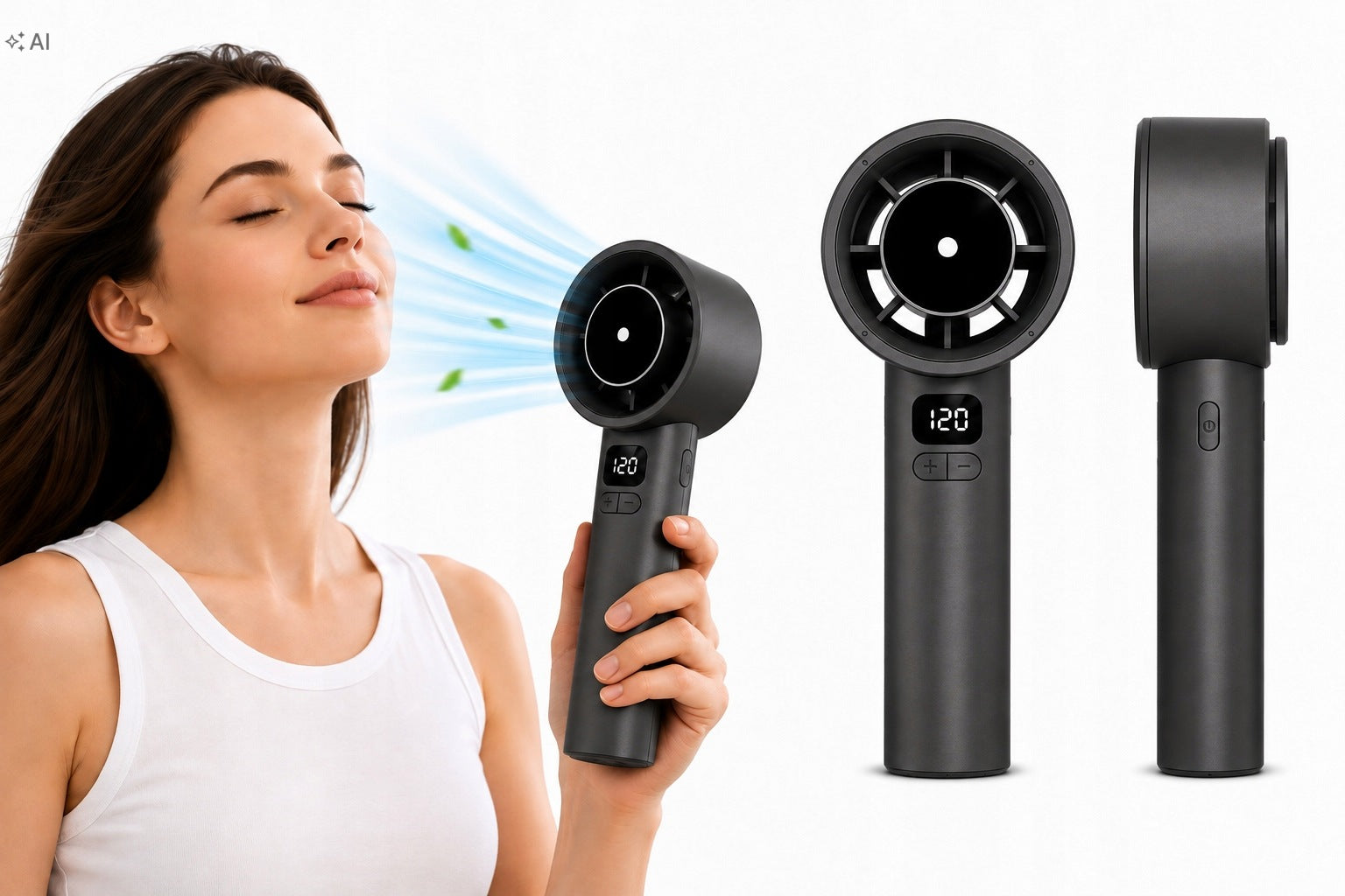 Mini Handheld Fan Turbo USB-C 120 Speed LED Display Grey Manufacturer code Sellpoint Mini Wentylator Ręczny Turbo