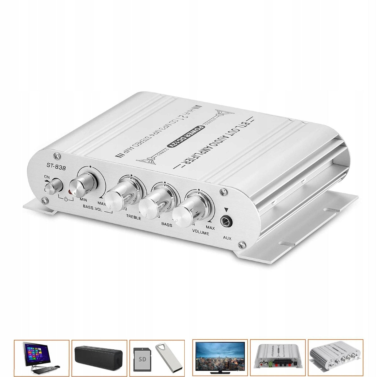 Mini HiFi Power Amplifier 80W STEREO Aluminum Audio 12V