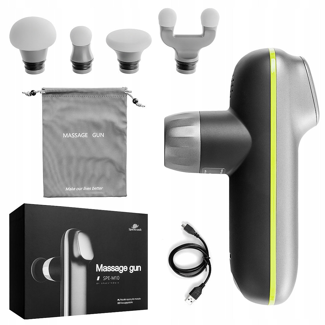 Mini Massage Gun Body Back Massager Heat Function 4 TIPS Color silver