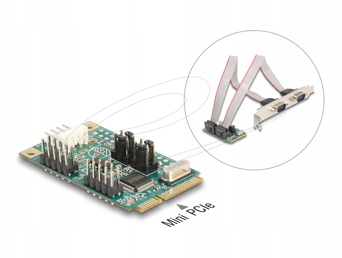 Mini PCIe full size card 2x serial port RS-232 5V / 12V Delock 95276