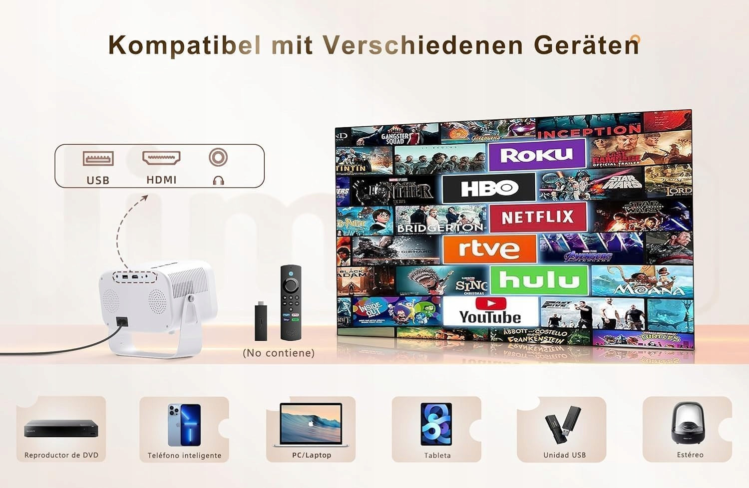 Mini PROJECTOR with WiFi BLUETOOTH JIMVEO E18 1080p WHITE Packaging status original