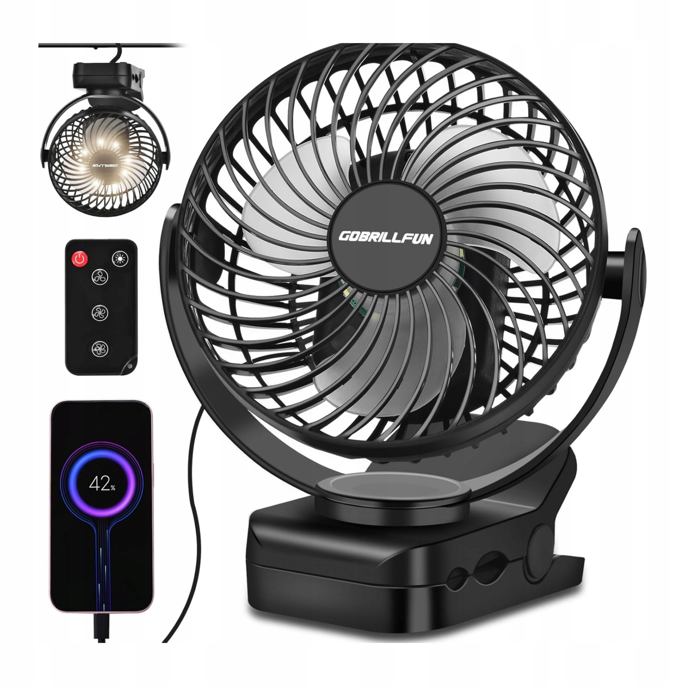 Mini Portable Desk Table Fan Black 3 Speeds 12000mAh