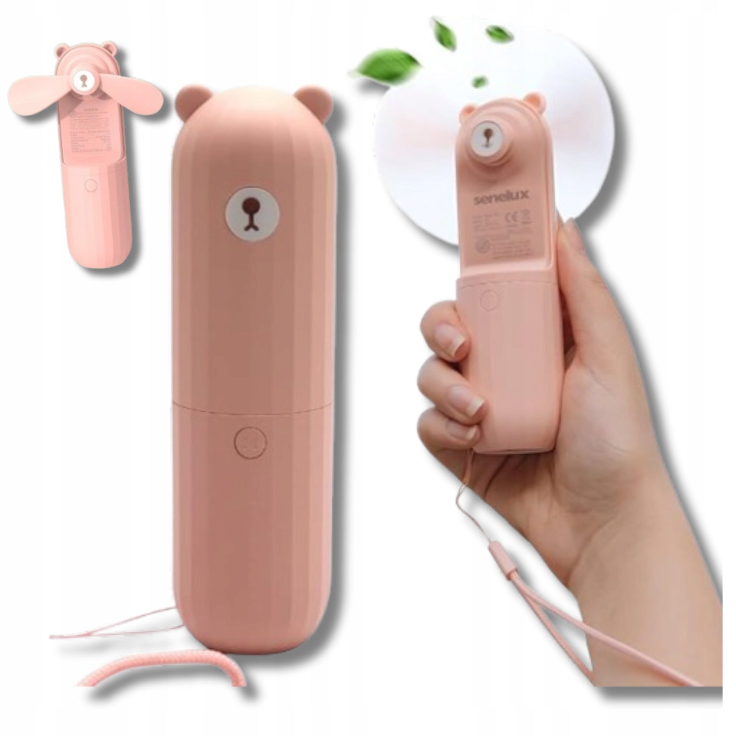 Mini Portable USB Rechargeable Handheld Windmill with Bow Pink 2500 mAh