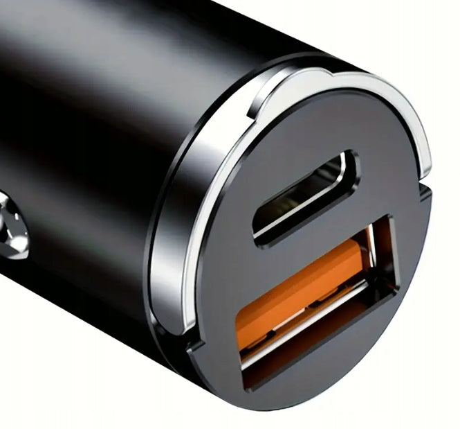 Mini Powerful Car Charger 20W USB-C USB-A Fast 12V 24V Metal