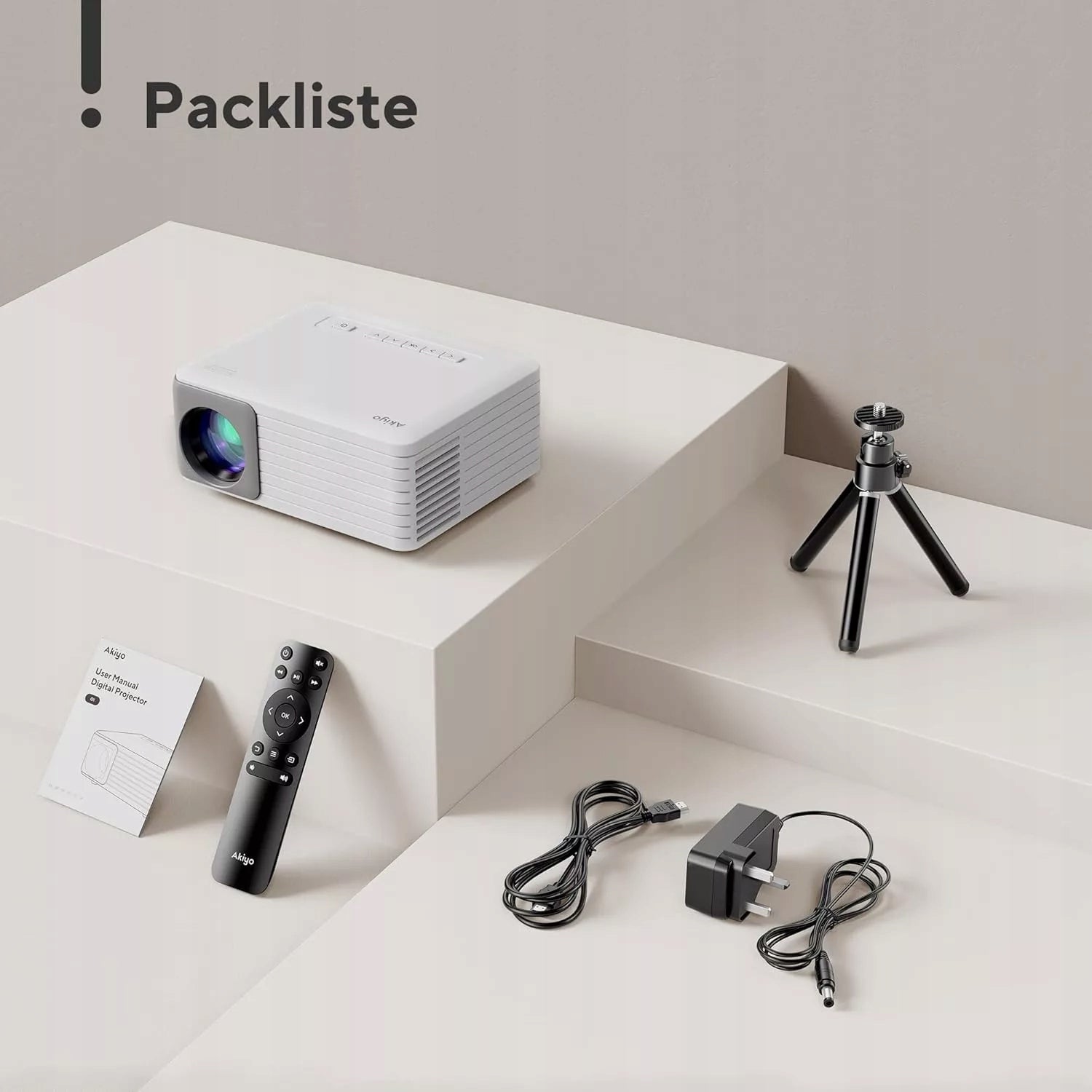 Mini Projector AKIYO O1 480P Full HD HDMI USB Firestick Tripod Remote Control Ports HDMI