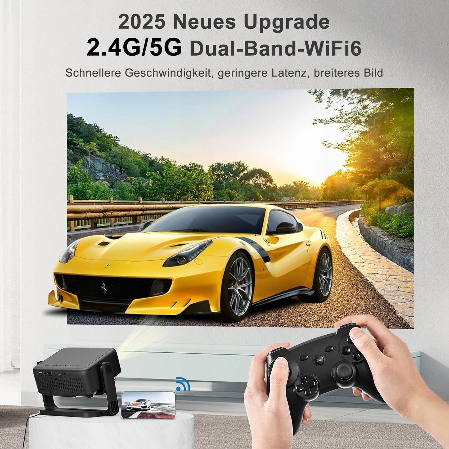 Mini Projektor 360° Rotatable 25000LM 1080P HD WiFi6 Bluetooth ONOAYO 4K Manufacturer code ONOAYO AY3 obracany o 360°