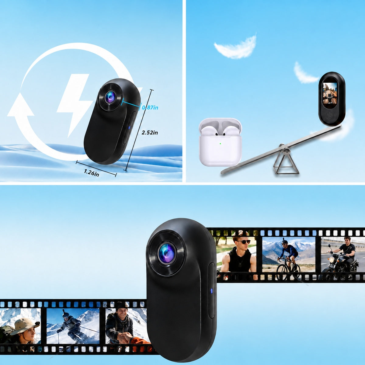Mini Sports Camera, Full HD 1080P Black Magnetic Clip Holder Packaging status original