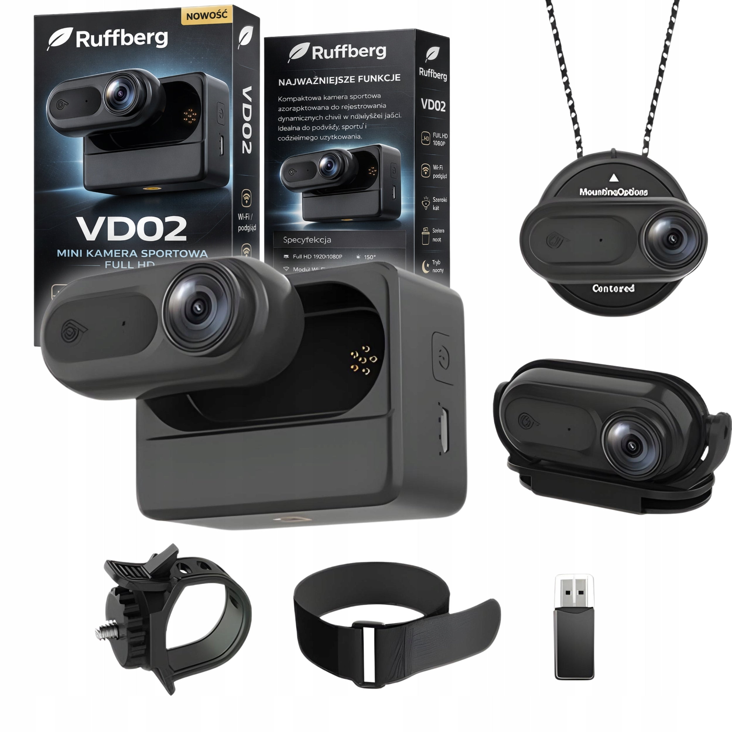 Mini Sports Camera VD02 Wi-Fi FHD Handlebar Mount Clip Waterproof