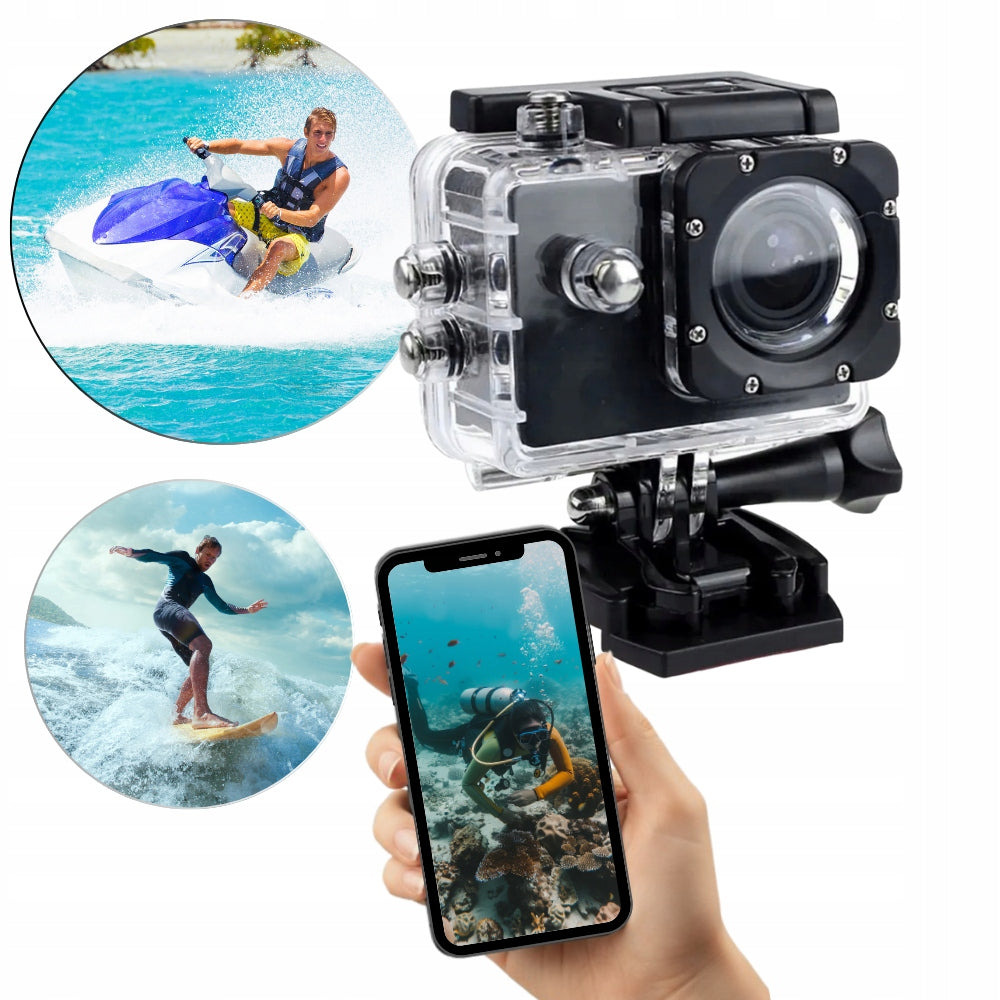 Mini Sports Camera Waterproof Up to 30m FULL HD 1080p Black + Akcesoria