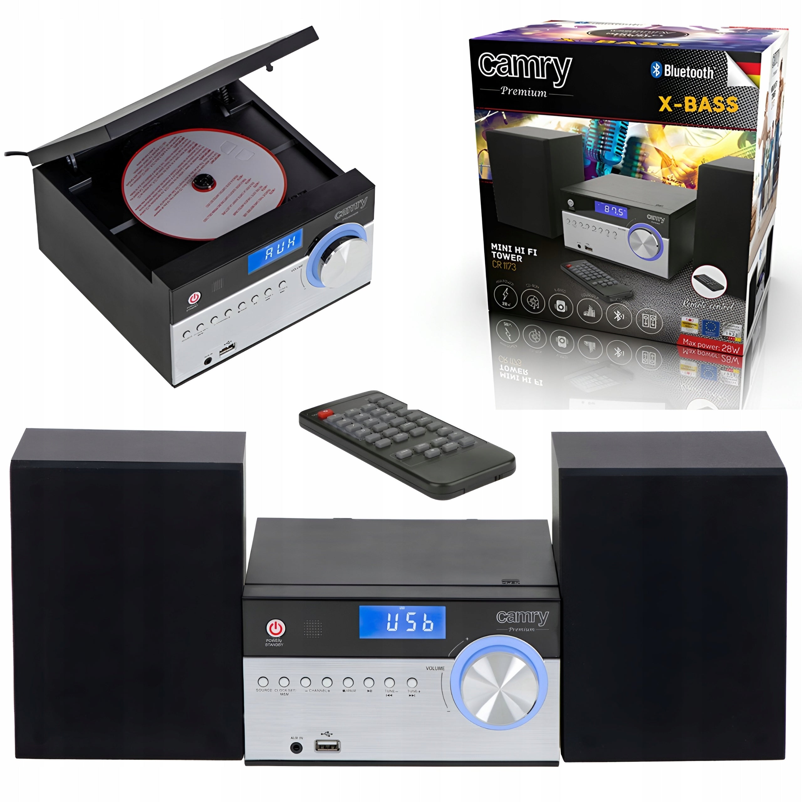 Mini Stereo Tower Bluetooth CD MP3 USB FM Radio Remote Control