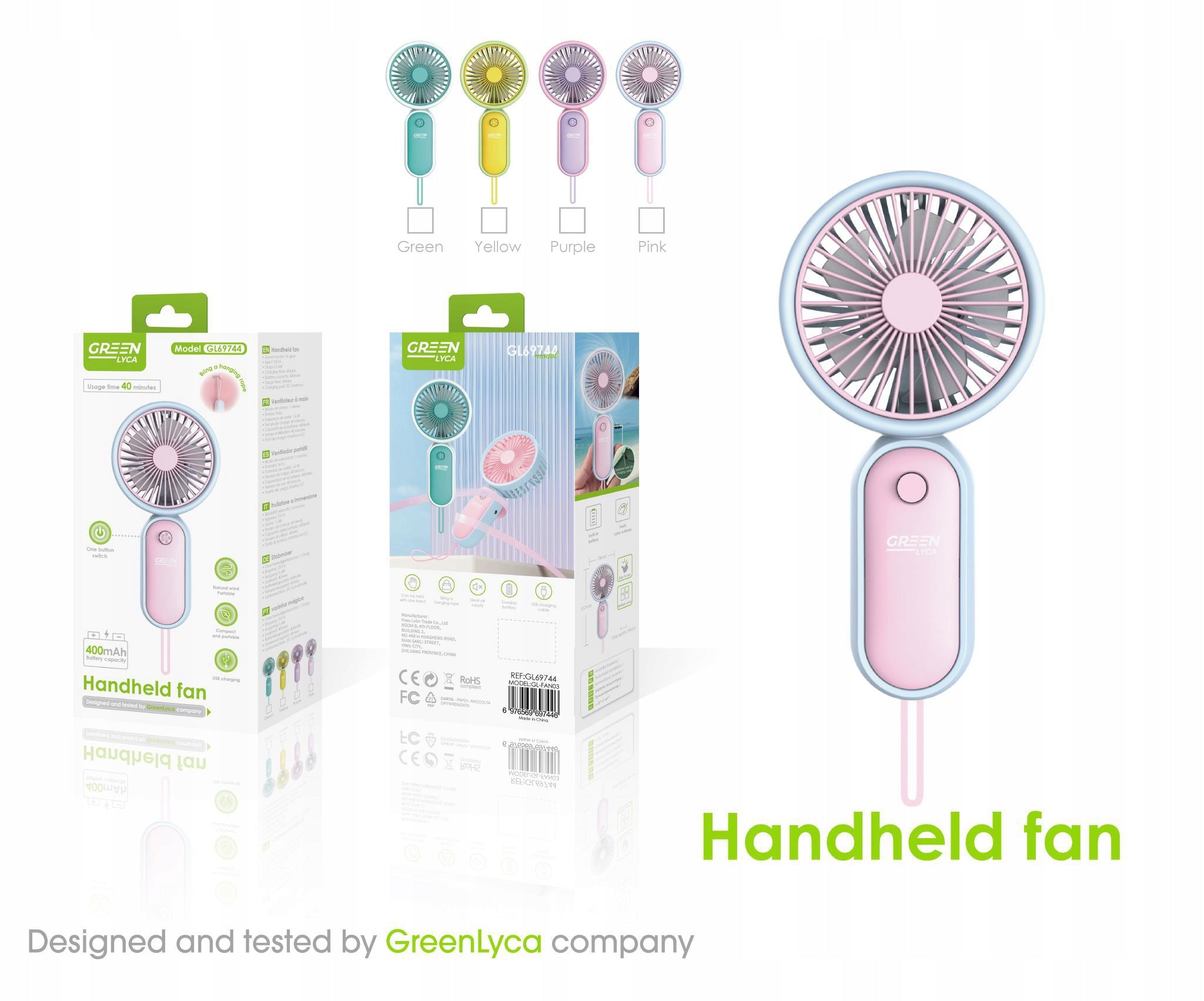 Mini Windmill Portable Handheld USB Fan for Rechargeable Colorful