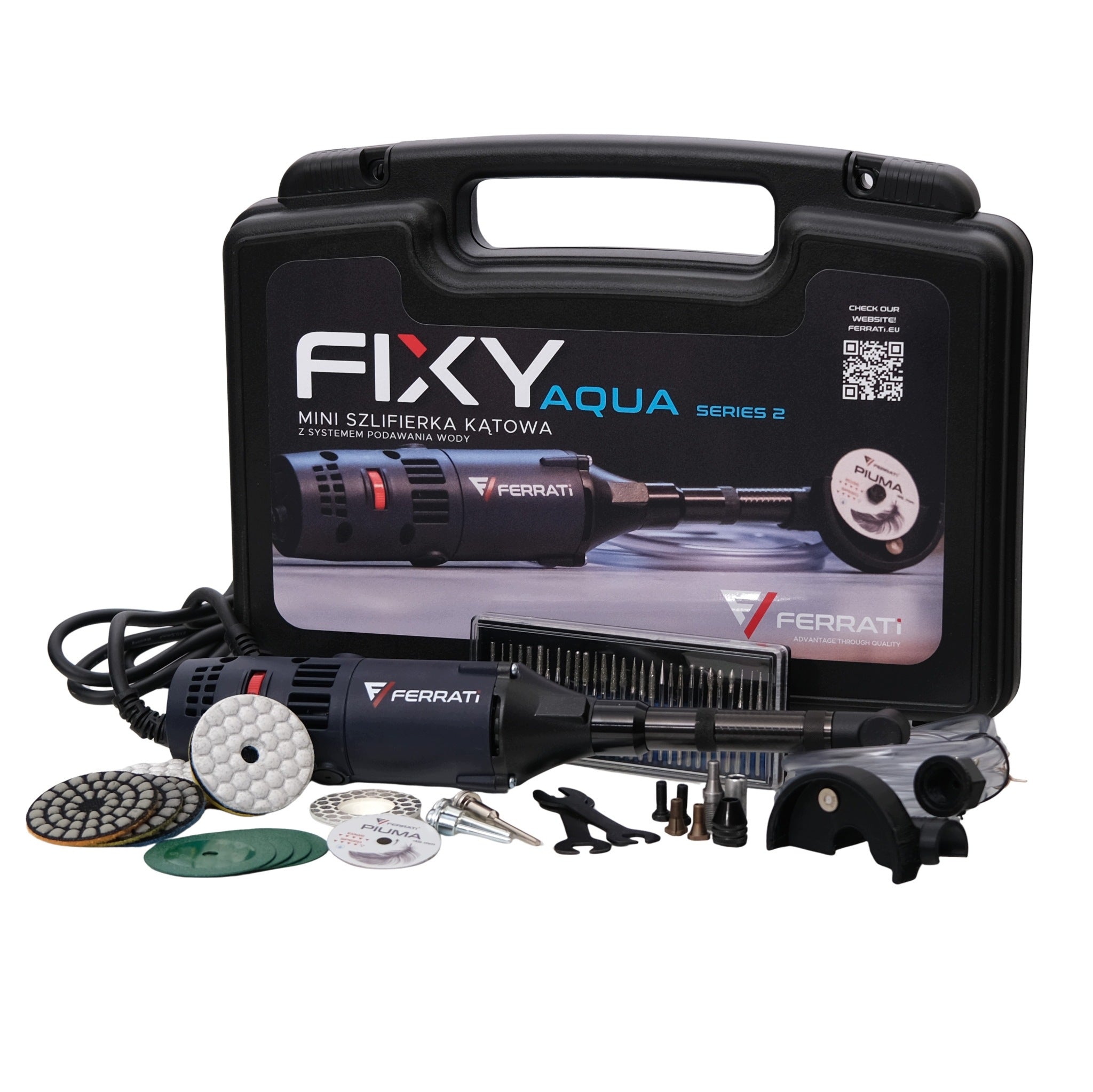 Mini angle grinder for stoneware, ceramics FERRATI FIXY AQUA series 2 SET
