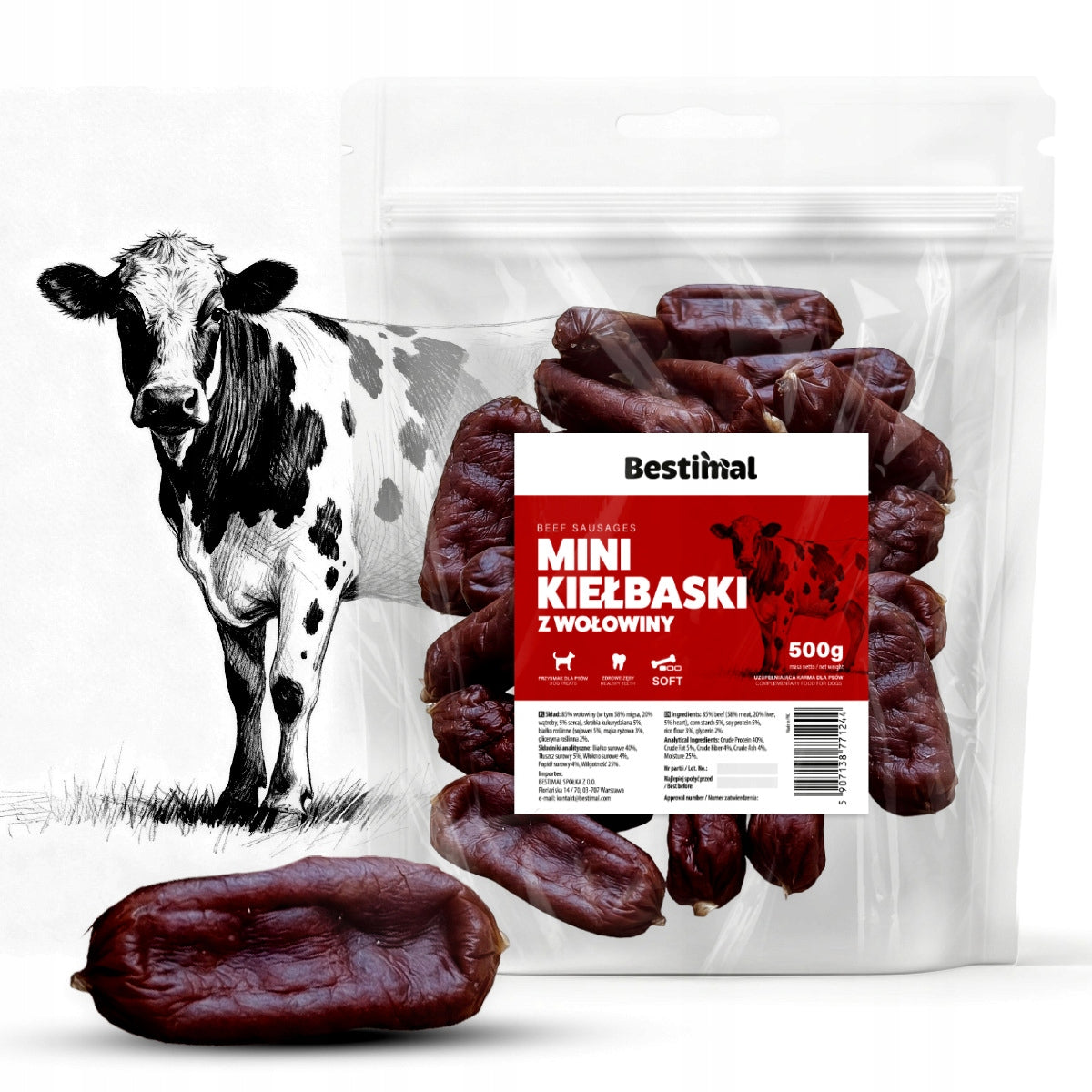 Mini beef sausages 500g SOFT DOG TREATS BEEF FLAVORS
