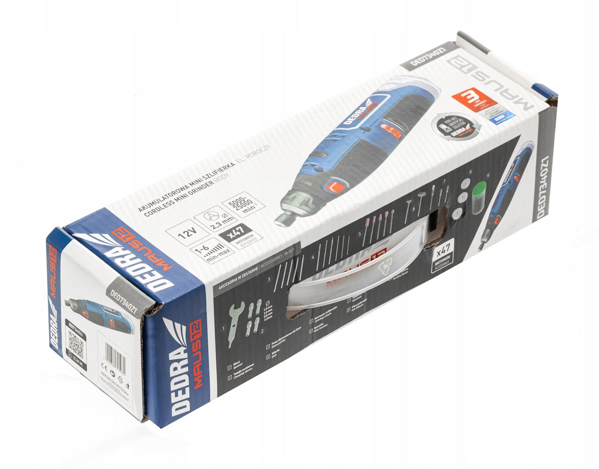 Mini cordless grinder 12V DEDRA MAUS + accessories 47 pieces body Packaging status original