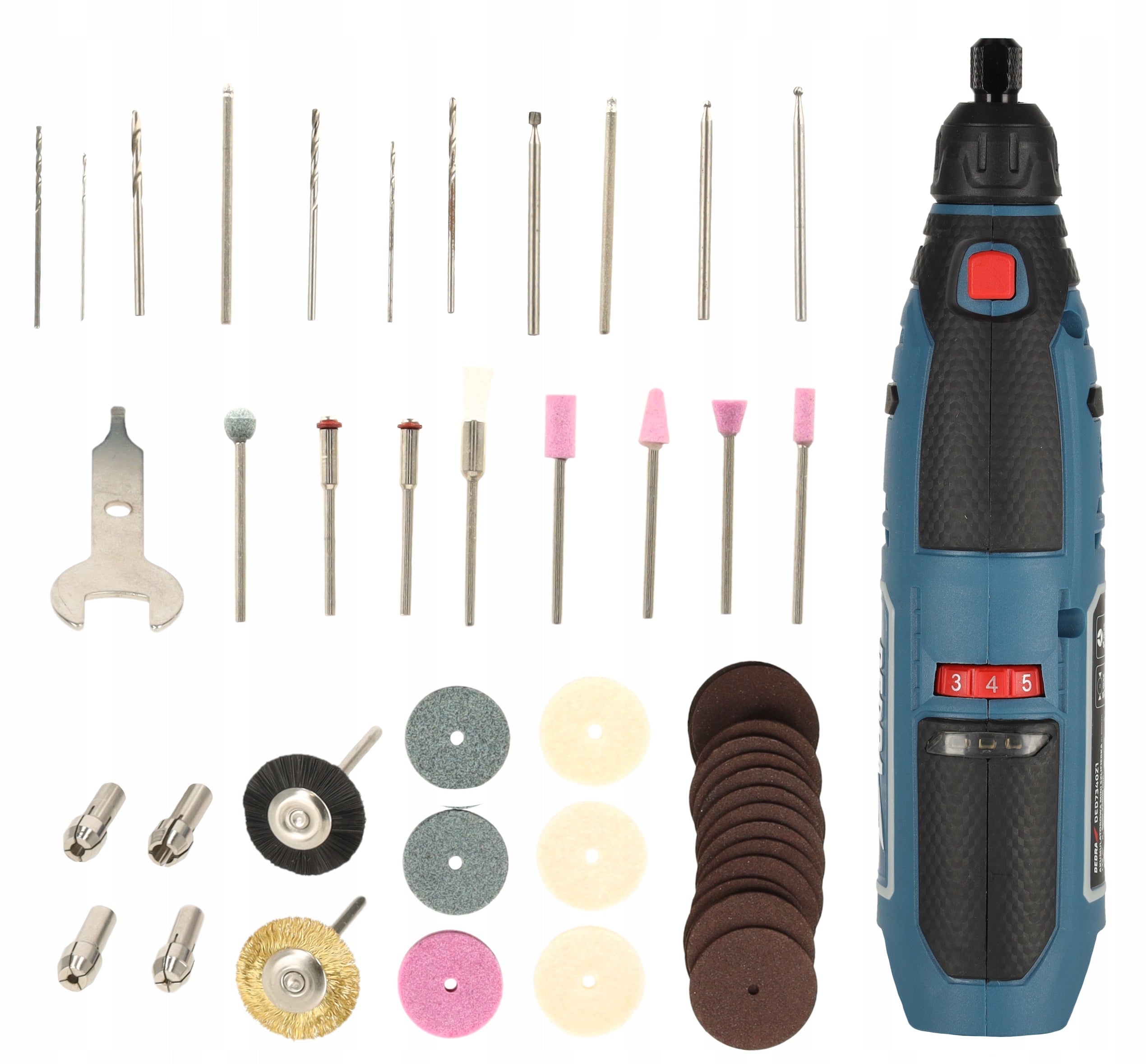 Mini cordless grinder 12V DEDRA MAUS + accessories 47 pieces body