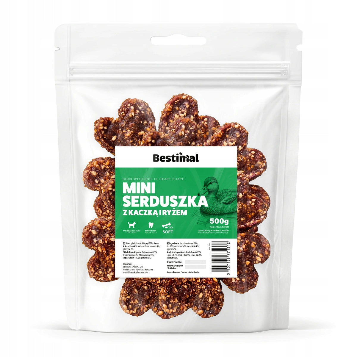 Mini hearts with duck and rice 500g DOG TREAT - TREATS Manufacturer code BS25