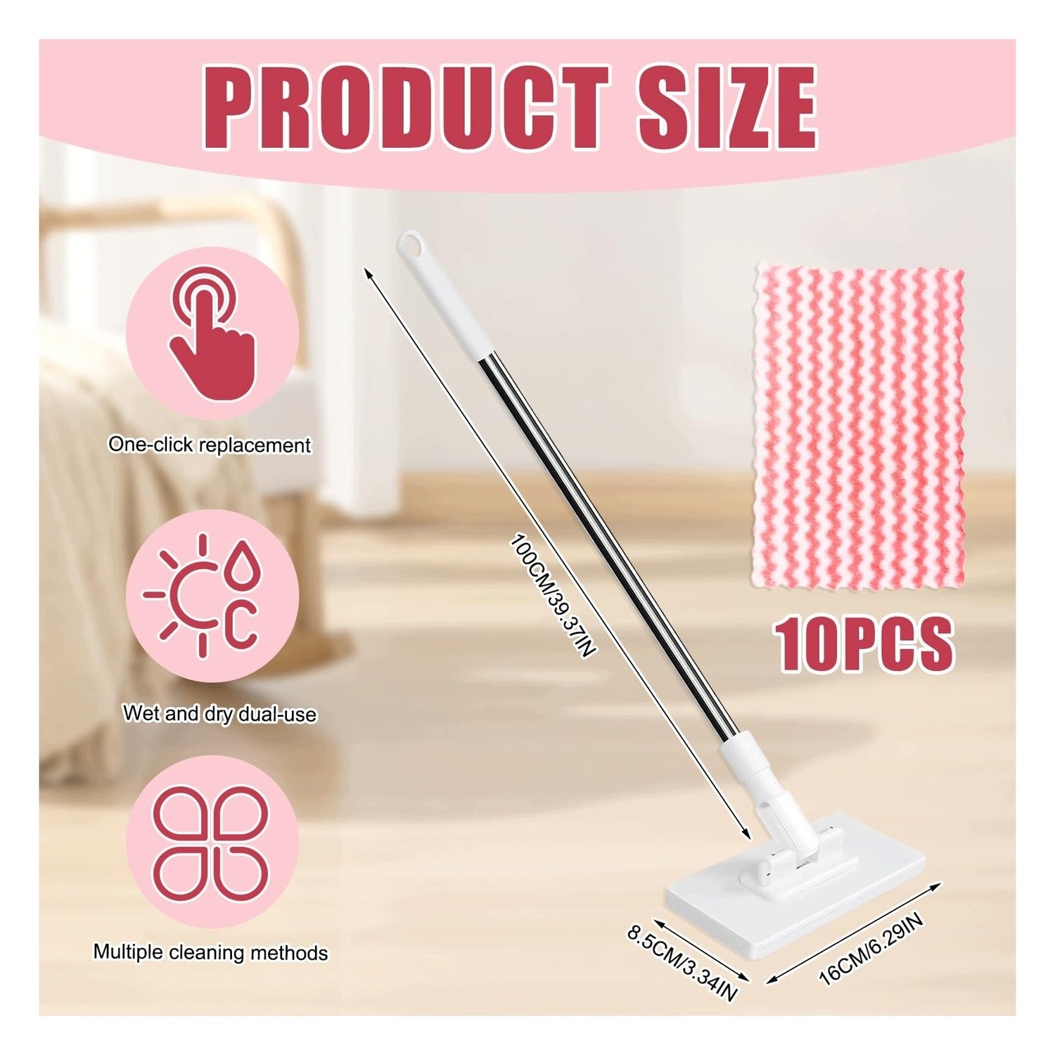 Mini mop - with click system - with 10 cloths - for cleaning Brand no brand