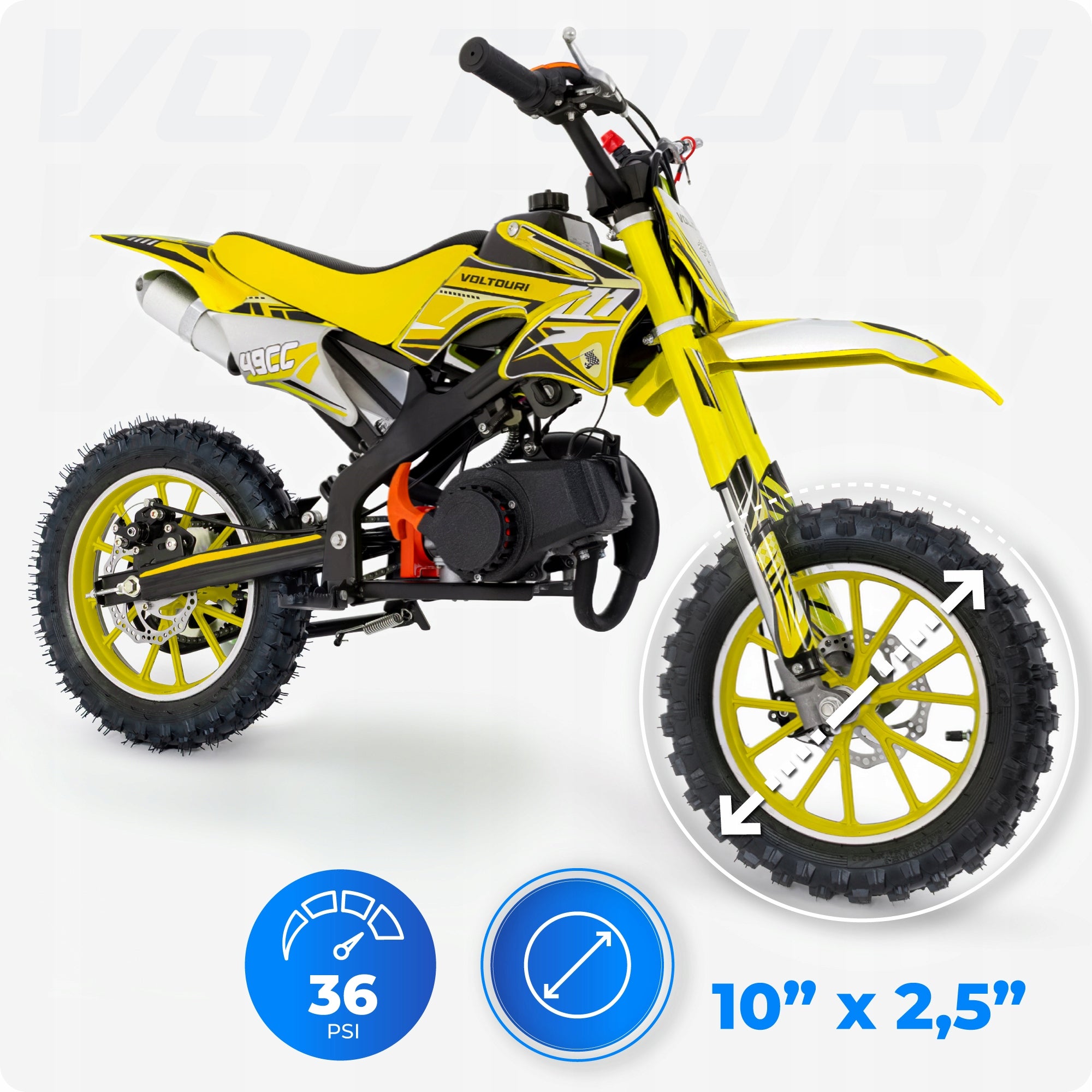 Mini motor for children 49CC cross combustion for children motorcycle 35km/h Manufacturer code CR49-YELLOW