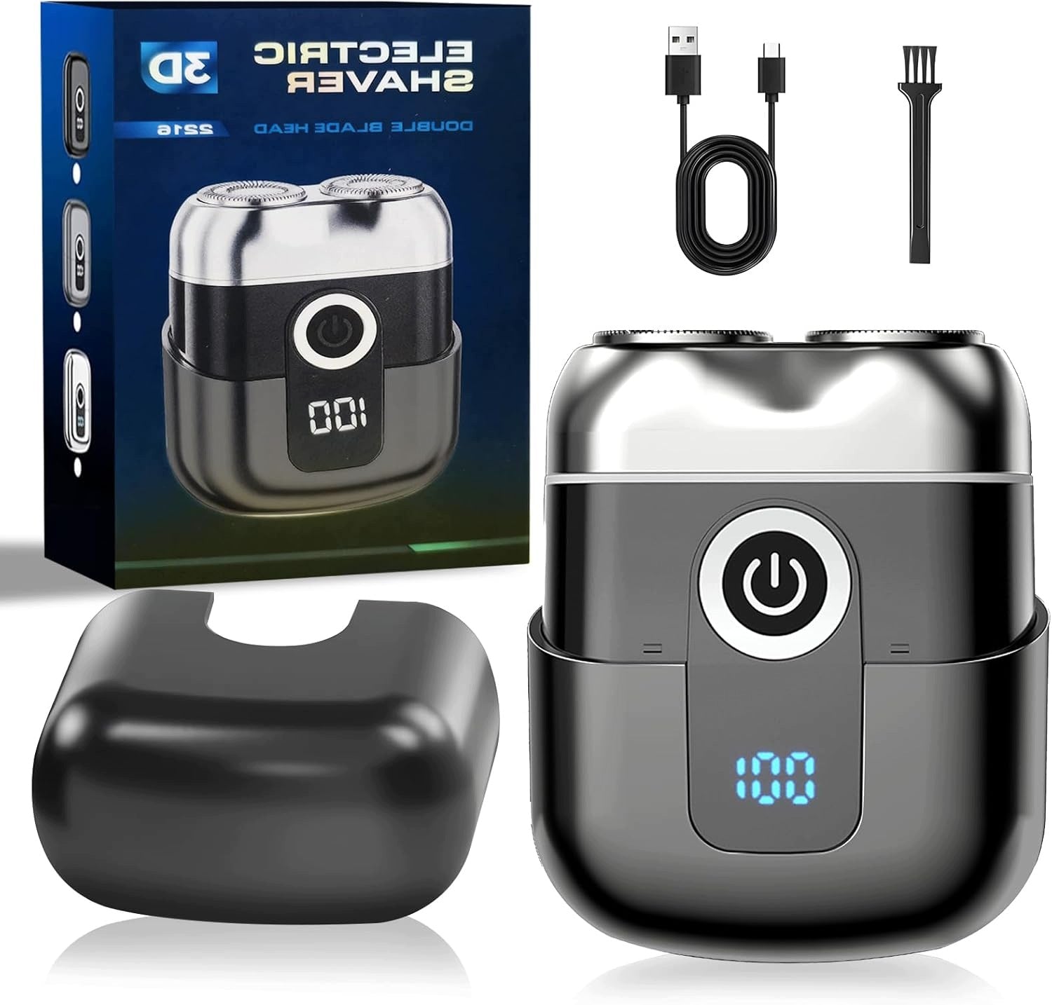 Mini shaver men's rotary razor two heads moving blades usb-c