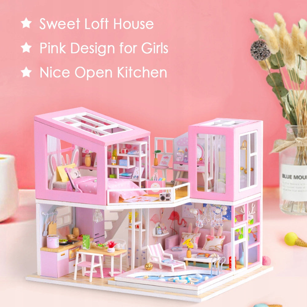 Miniature DIY Drewen Dollhouse with Furniture and LED WI Medical device no