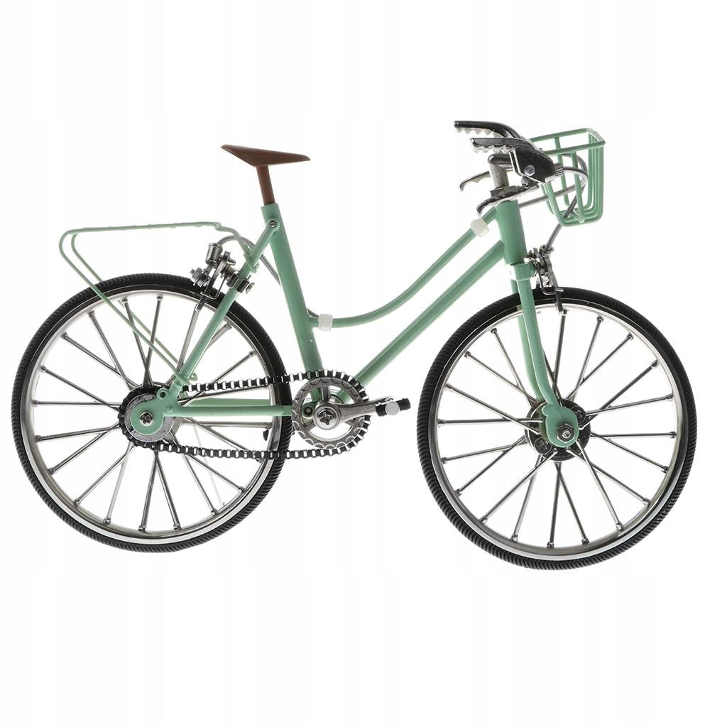 Miniature Green Alloy Diecast Models Bicycle w/Basket & Seat Crafts Toy Packaging status original