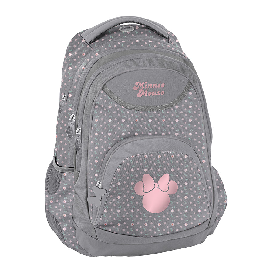 Minnie Youth School Backpack BeUniq Grey with Pink Disney Mouse