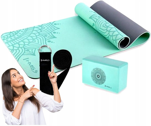 Mint Yoga Exercise Set HMS TPE Mat 8 mm Foam Cube and Strap Packaging status original