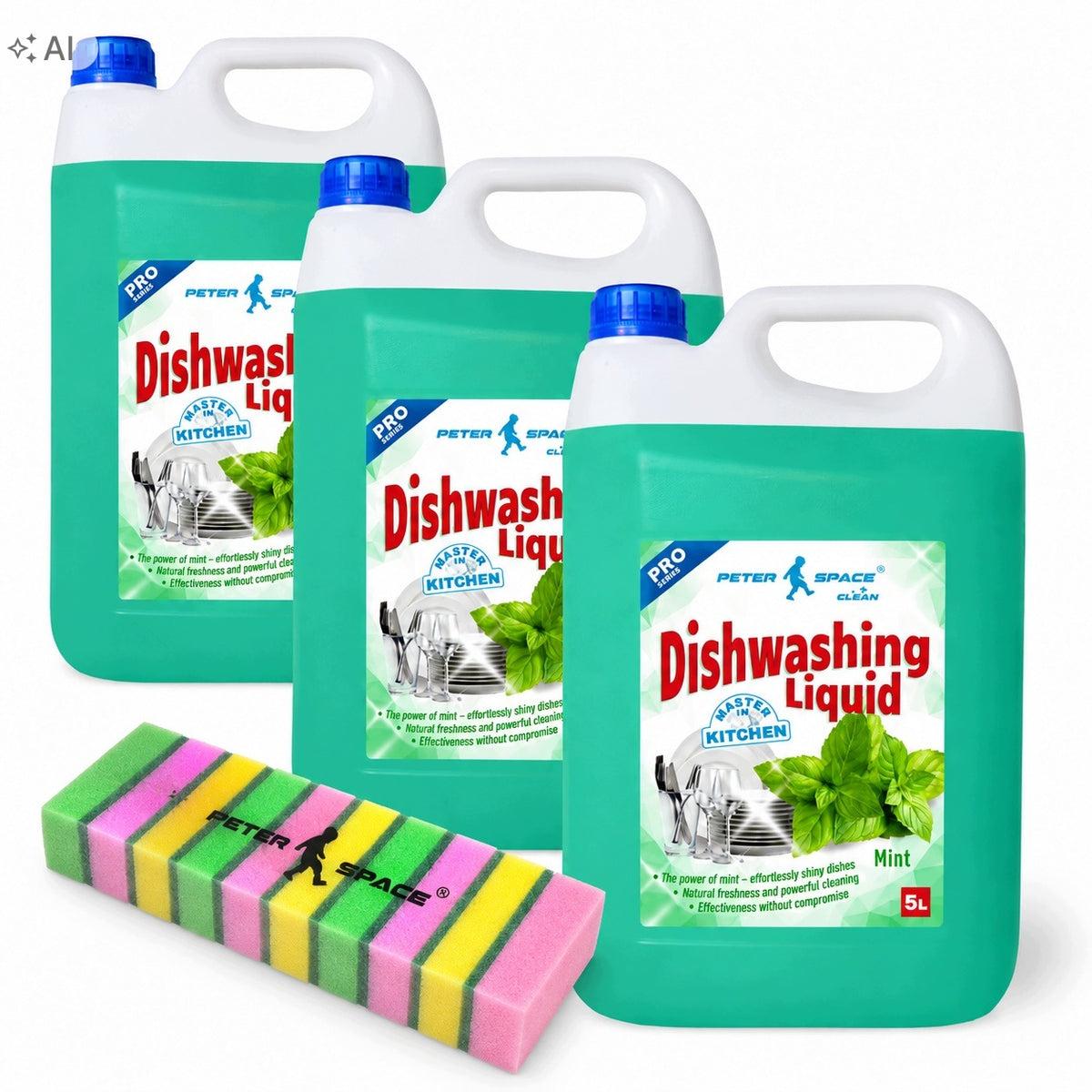 Mint dishwashing liquid 15L multipack plus 10pcs sponge Peter Space