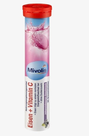 Mivolis Effervescent Tablets Iron Vitamin C 82g 20pcs Currant from Germany