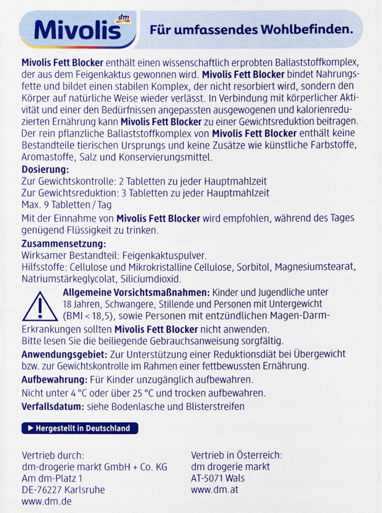 Mivolis Fett Blocker - Fat Binding Tablets, Weight Loss (30 Pack) Vege Expiration date at least six months from the date of purchase