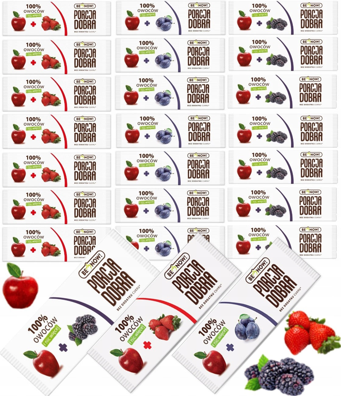 Mix SNACKS 24 x LEAVES 16 g PORCJA DOBRA 3 FLAVORS STRAWBERRY BLACKBERRY PLUM