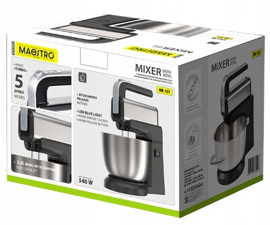 Mixer with bowl 3,5l food processor 5 working modes whipping dough grinding Power rating 400 W