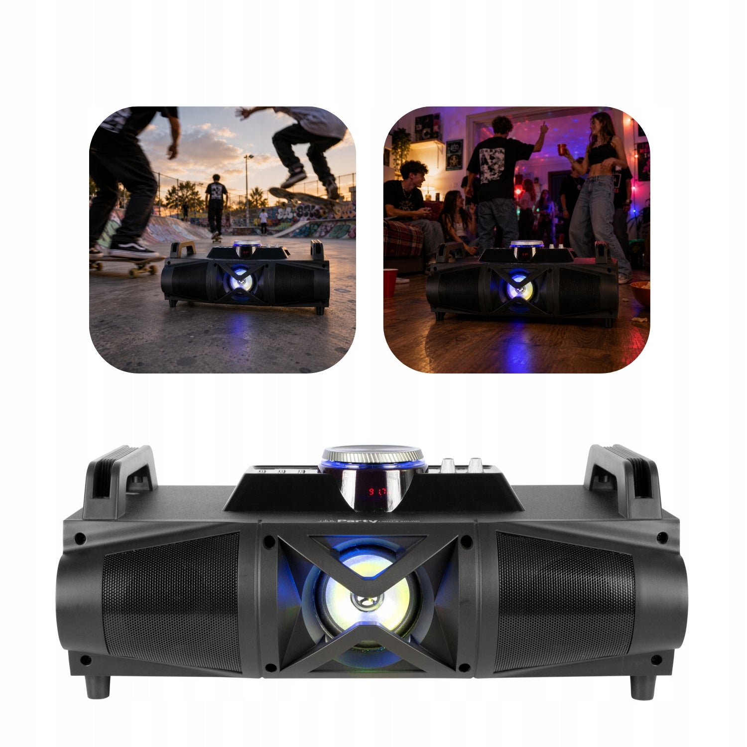 Mobile Bluetooth Speaker Karaoke LED USB SD AUX Boombox