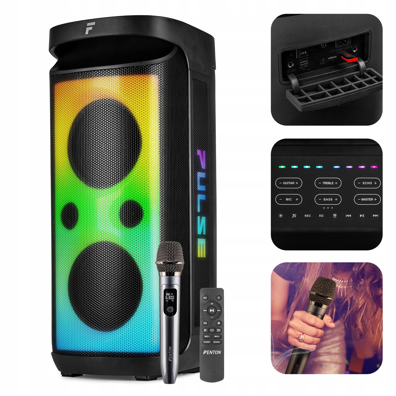 Mobile Speaker 320W boombox LED BT USB FM Rechargeable UHF Microphone