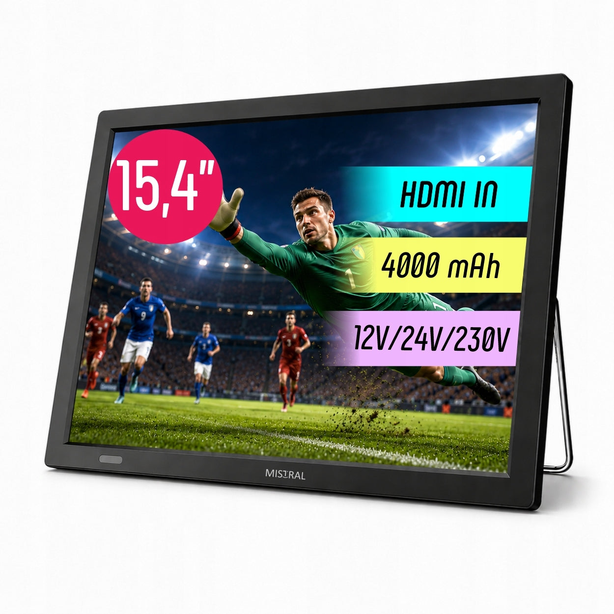 Mobile TV 15,4" DVB-T2 HDMI IN 12V/230V 4000mAh Mistral