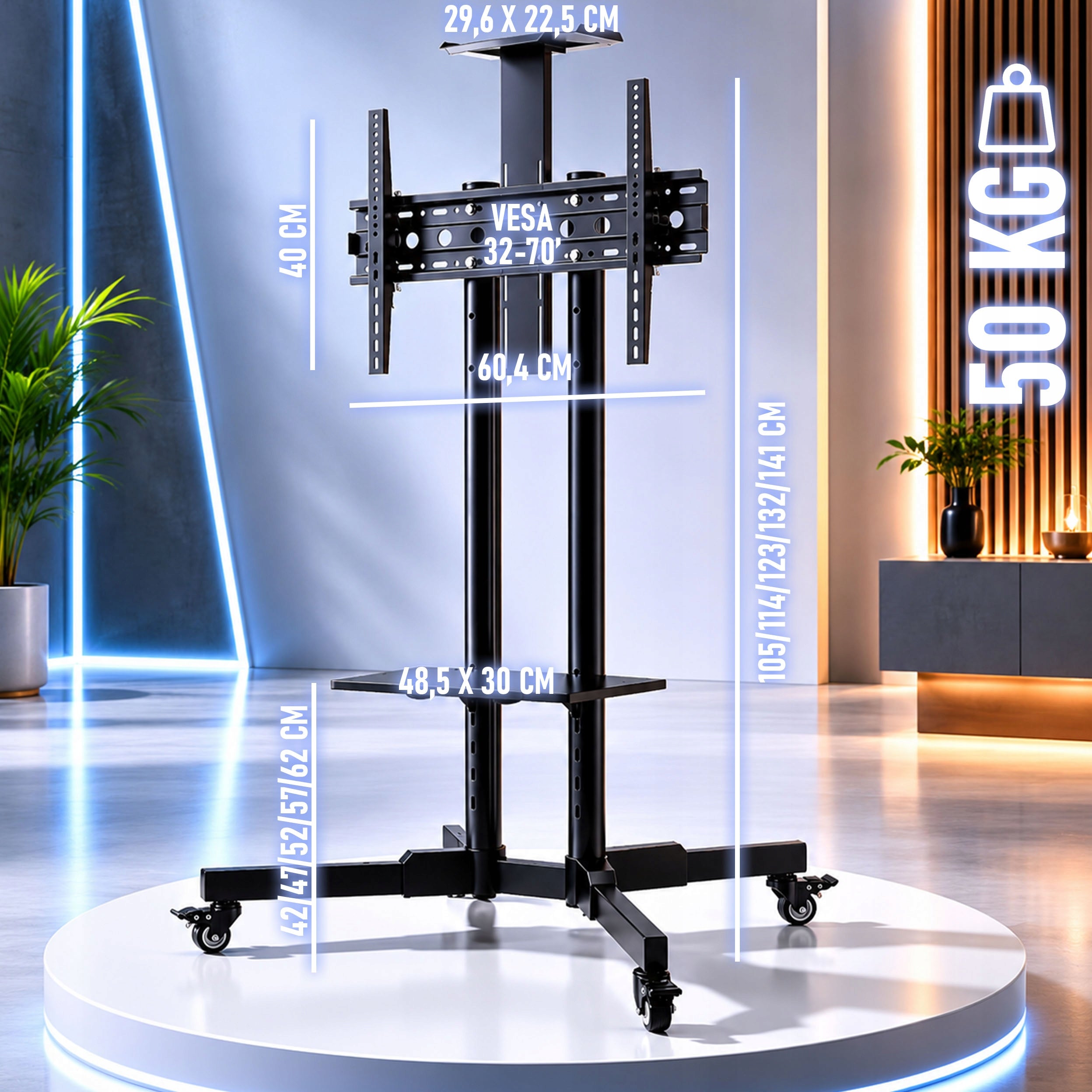 Mobile TV Stand for TV 32-70 inches with shelves adjustable on wheels Manufacturer code 5908249829299