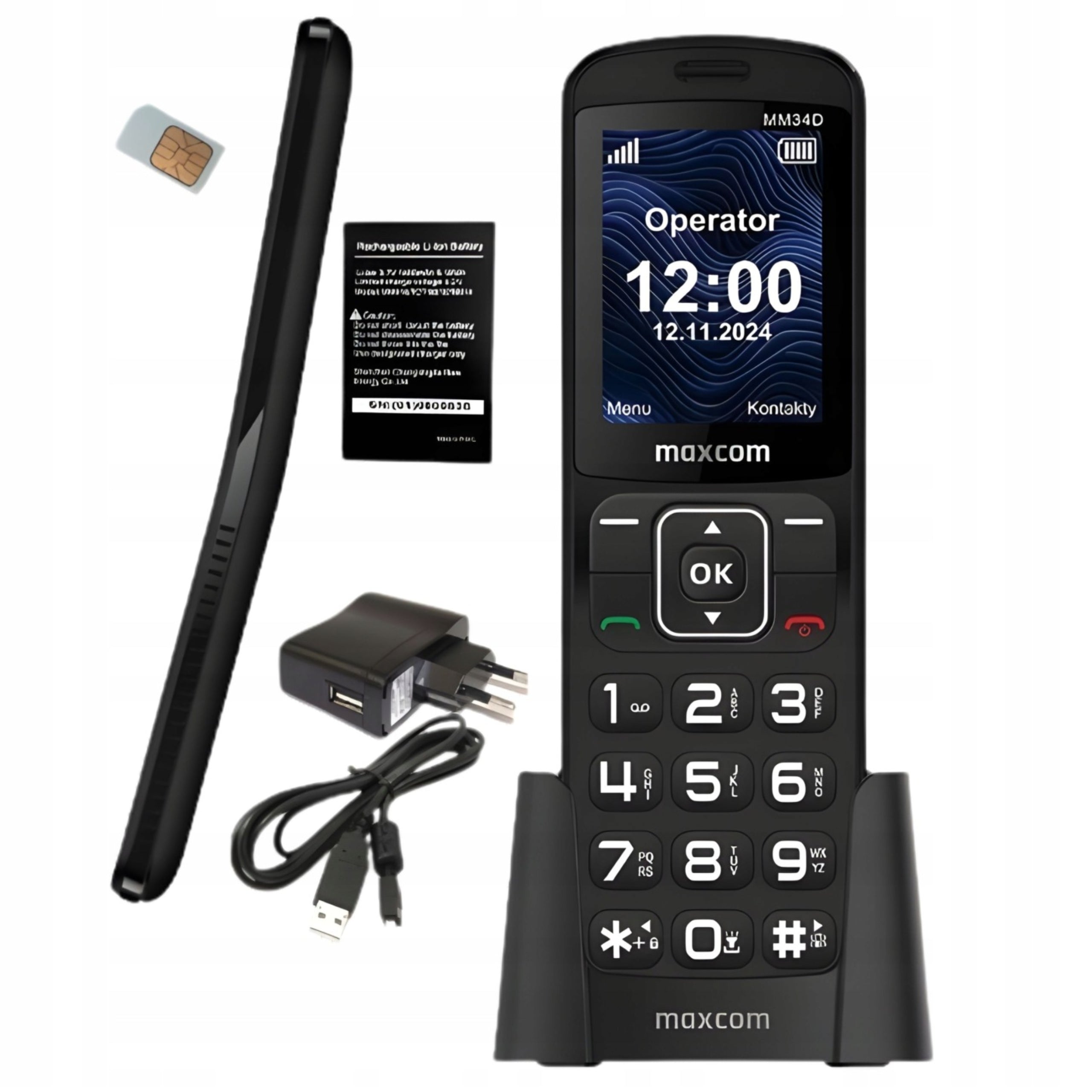 Mobile phone for senior MAXCOM MM34D large keys and USBC 4G font