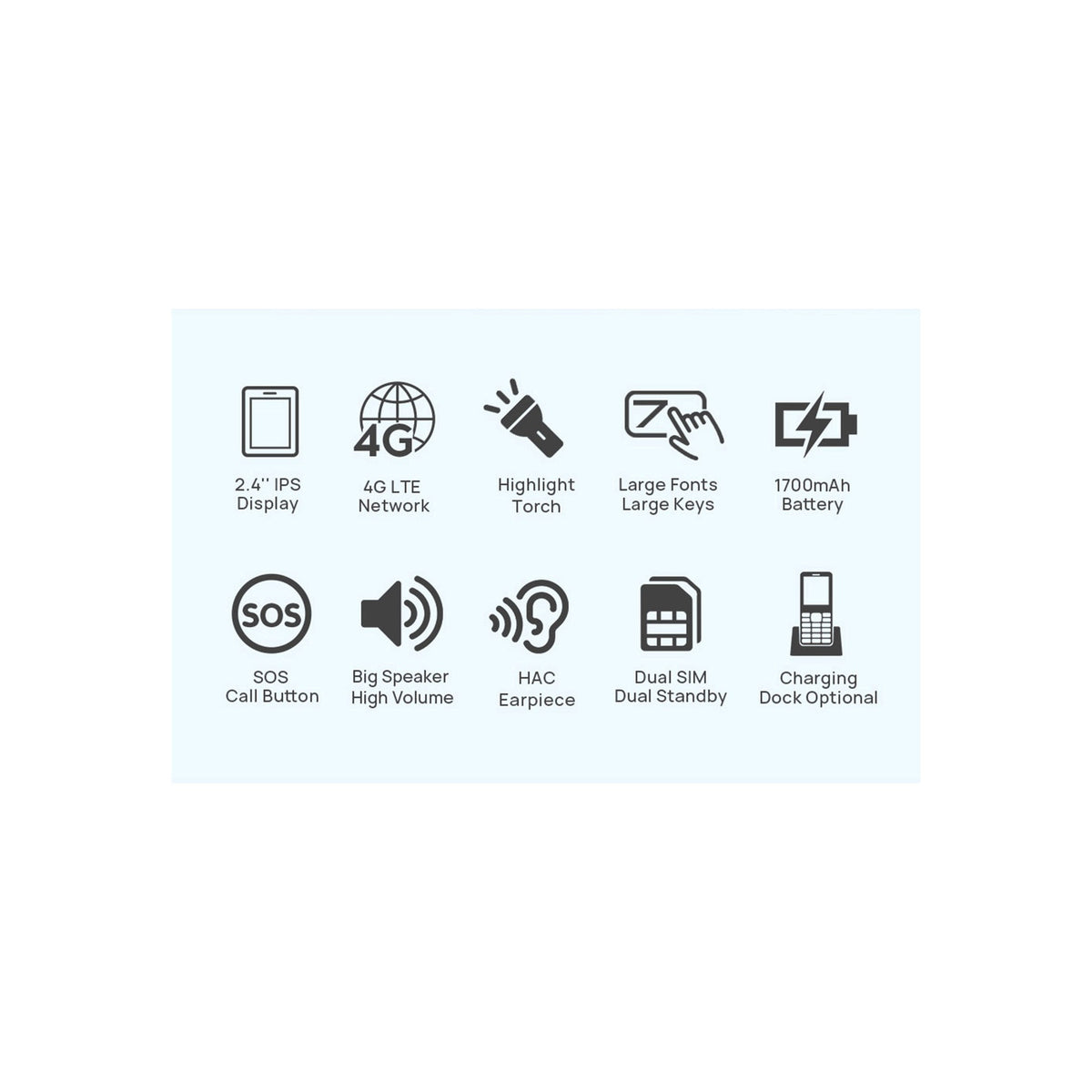 Mobile senior phone Uniwa V2000 48 MB / 128 MB 4G (LTE) black Charger included yes