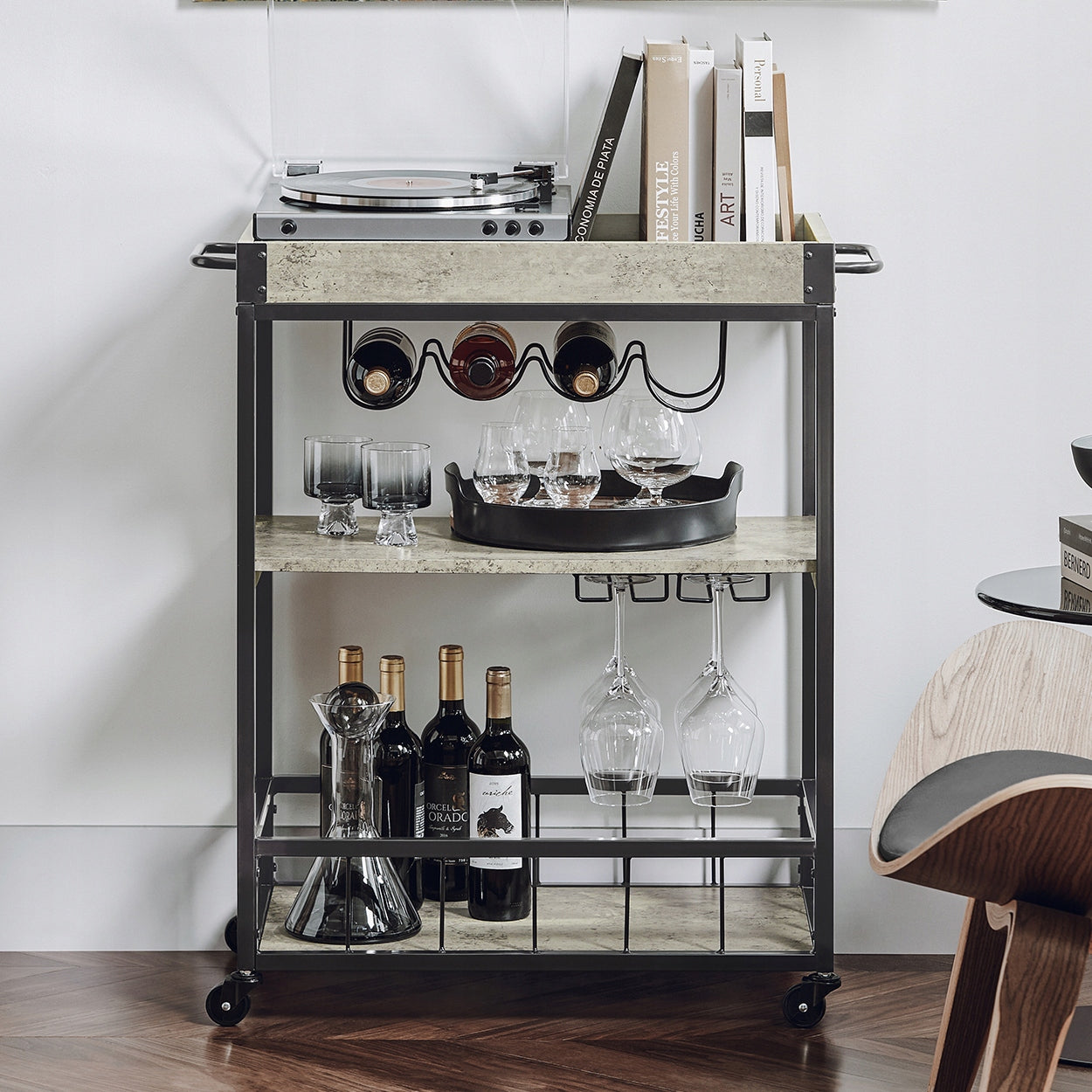 Küchenschrank auf Rollen SoBuy FKW56-HG, schwarz/grau 