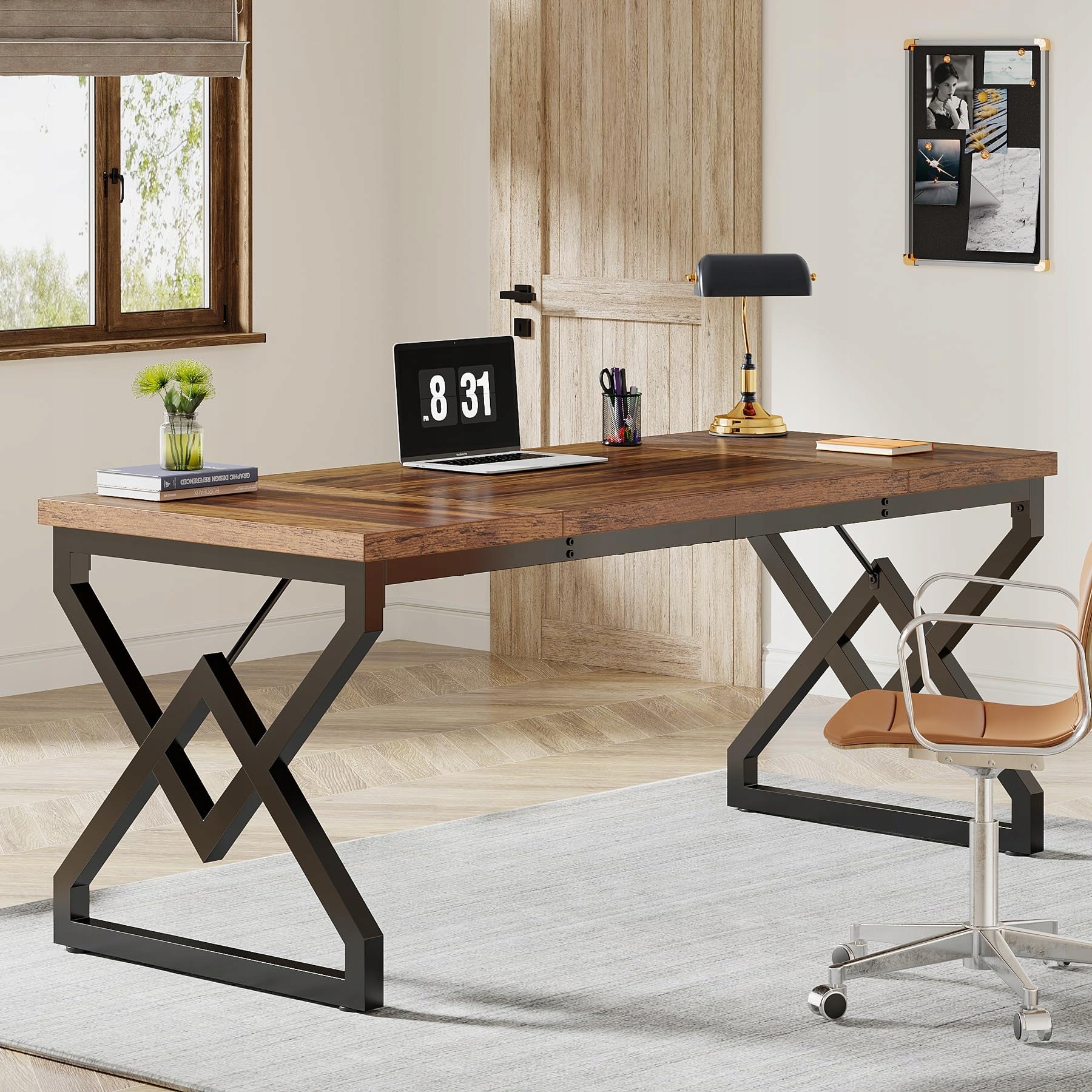 Modern 160x70x75cm Office Desk Thick Wood Top Metal Frame Study Work Table Manufacturer code XK00700