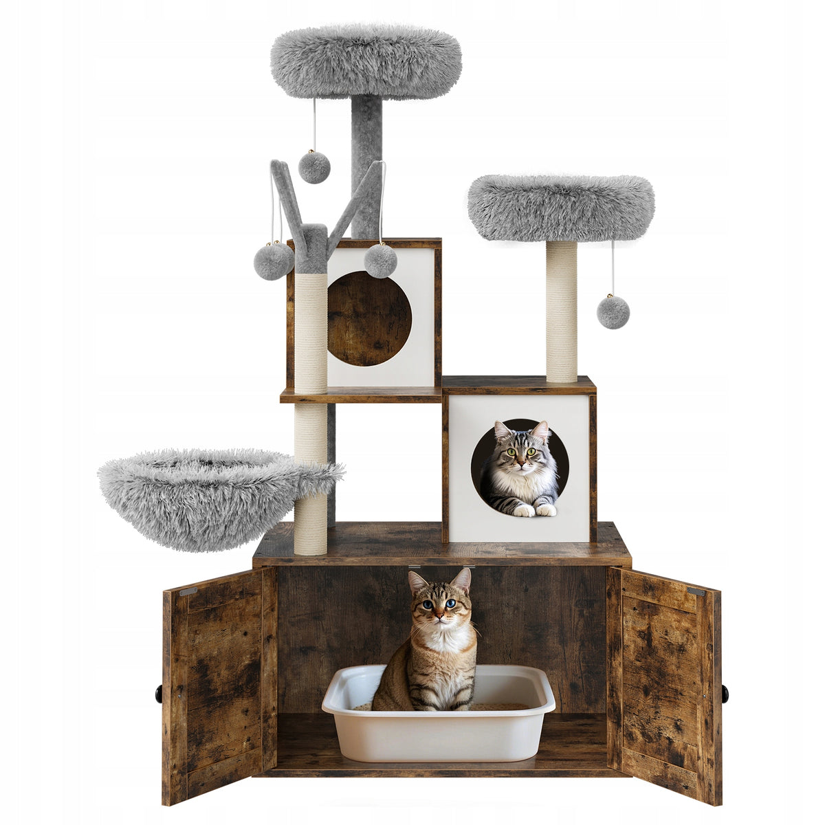 Modern 57.5" Cat Tree Tower Hidden Litter Box Multi-Level Sisal Brand no brand