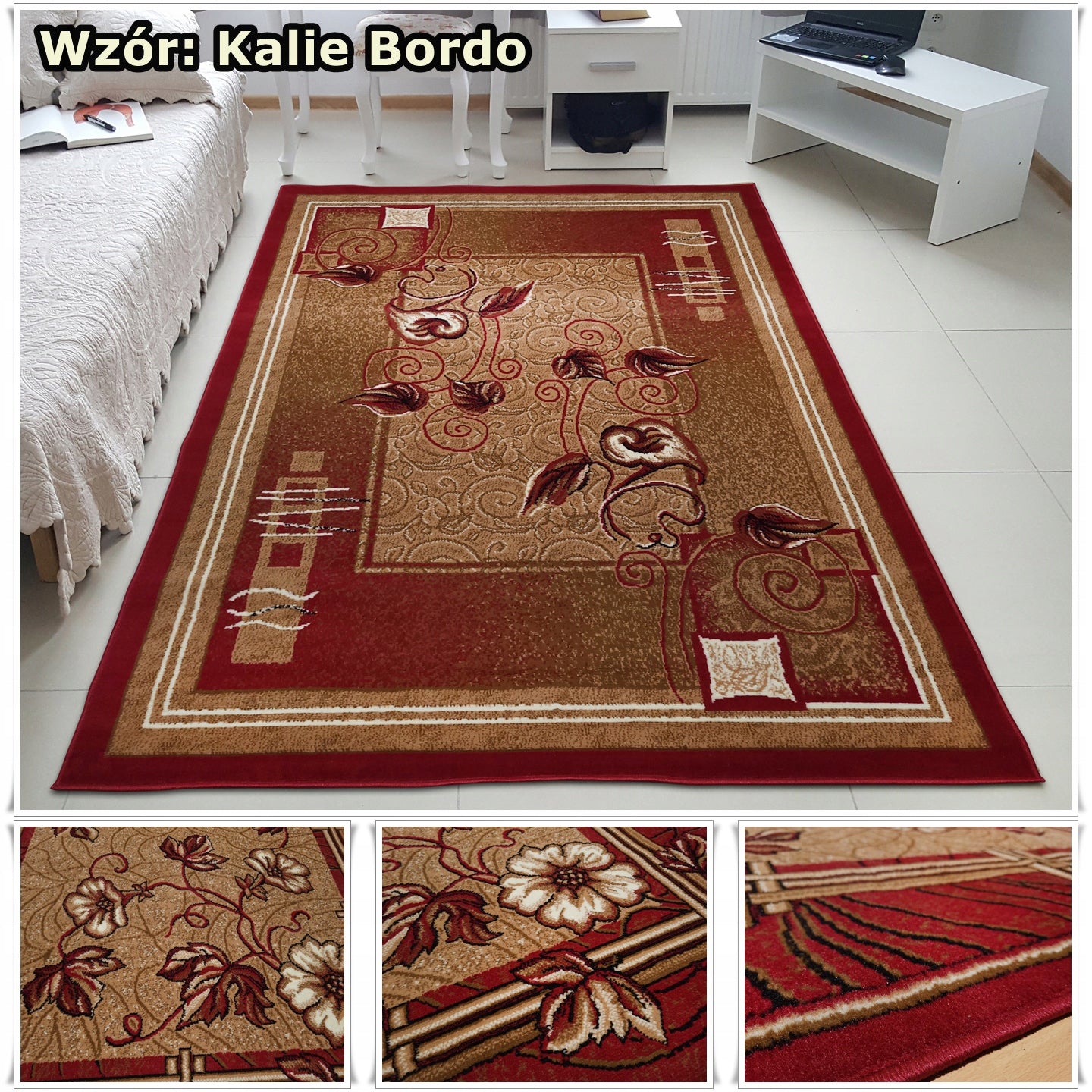 Modern Carpet BCF Shiraz 200x300 2x3 Grey Brown Bordo for Room Thickness 10 mm
