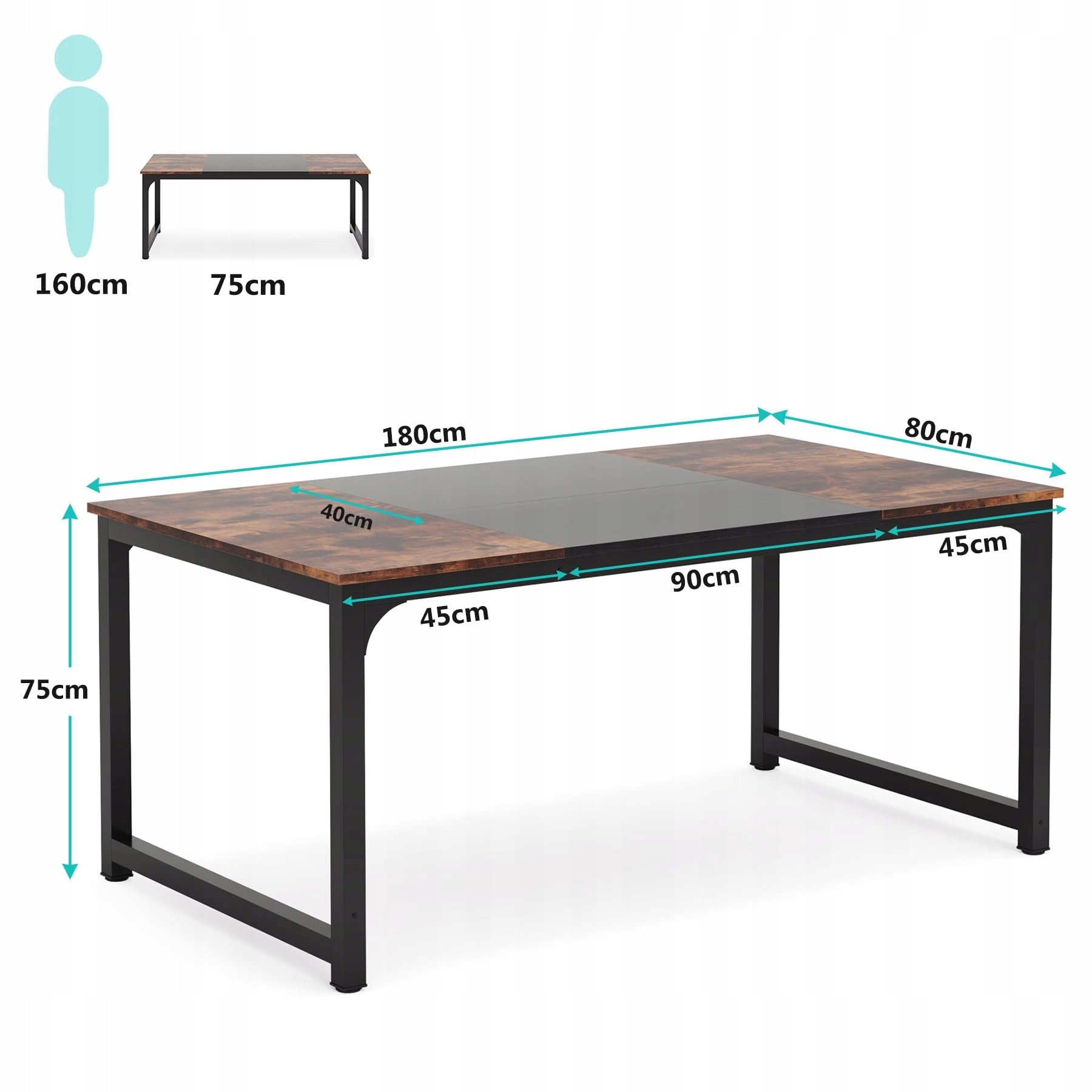 Modern Computer Desk 180x80x75cm Metal Frame Double Office Dining Table Packaging status original